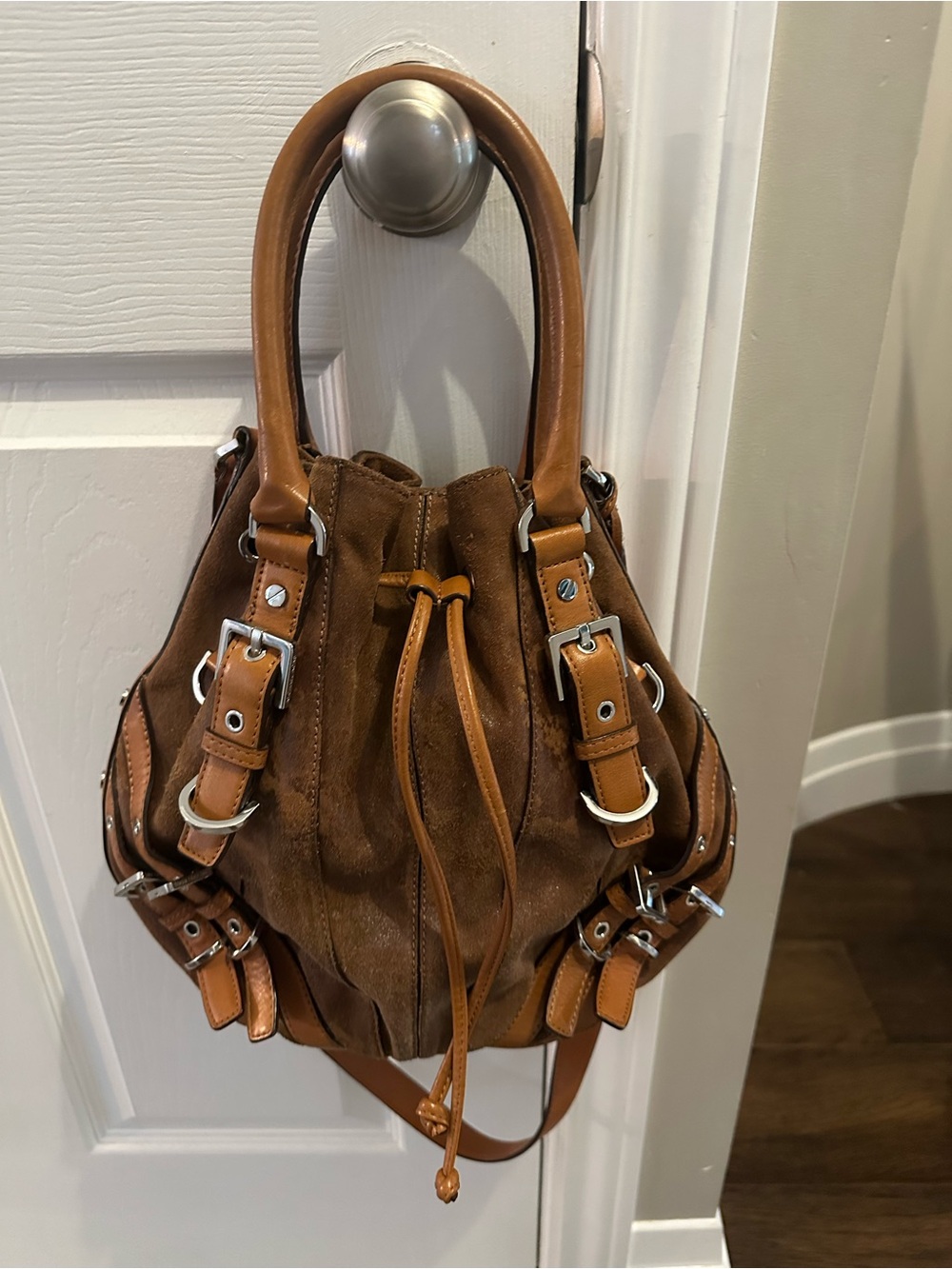 Michael Kors Chestnut Suede Drawstring Bucket Shoulder Bag Vintage
